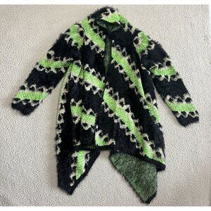 VERTIGO PARIS Open Cardigan Eyelash Aztec Southwest‎ Neon Green Black